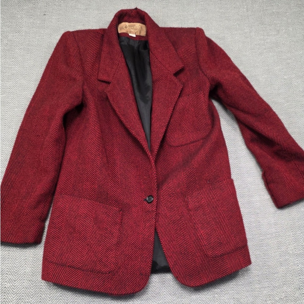 Saville Vintage Red Black Herringbone Single Button‎ Blazer Jacket Womens Size 6